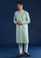 Green Mens Jacquard Self Work Kurta Set