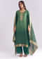 Green Ombre Georgette Kurta Set With Banarasi Weave