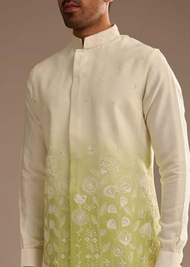 Green Ombre Kurta Jacket Set with Resham Work