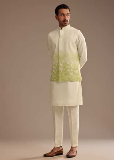 Green Ombre Kurta Jacket Set with Resham Work