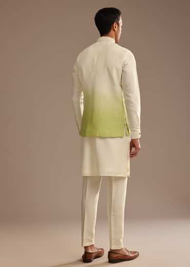 Green Ombre Kurta Jacket Set with Resham Work