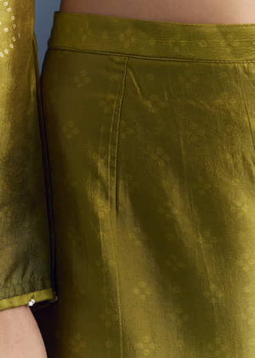 Green Ombre Satin Bandhani Co Ord Set With Moti Work