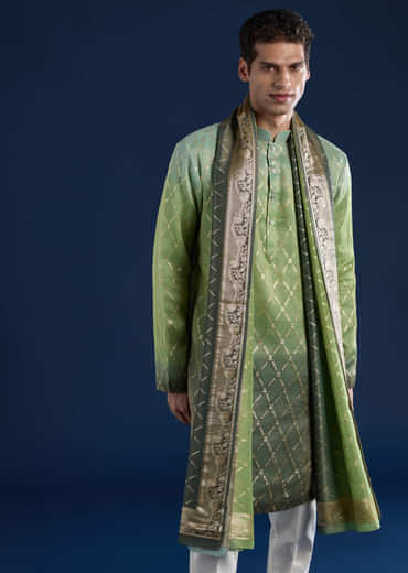 Green Ombre Silk Kurta Set with Dupatta