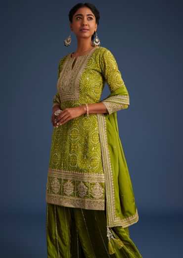 Green Organza Bandhani Print Palazzo Set