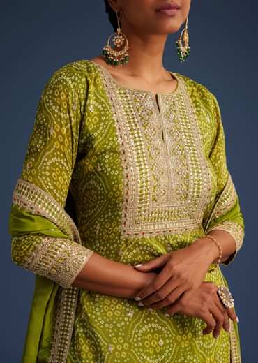 Green Organza Bandhani Print Palazzo Set