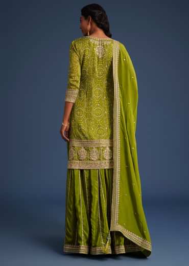Green Organza Bandhani Print Palazzo Set