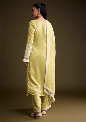Green Organza Kurta Set With Thread Embroidery