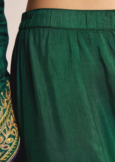 Green Organza Kurta Sharara Suit With Zari Butti Work