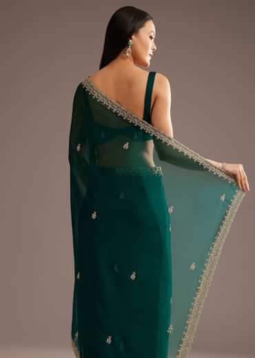 Green Organza Saree With Cutdana And Sequins Border