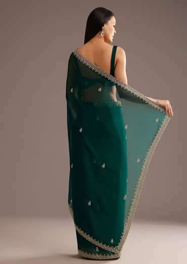 Green Organza Saree With Cutdana And Sequins Border