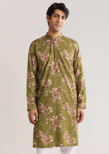 Green Pashmina Kurta Set With Sequin And Beaded Embroidery