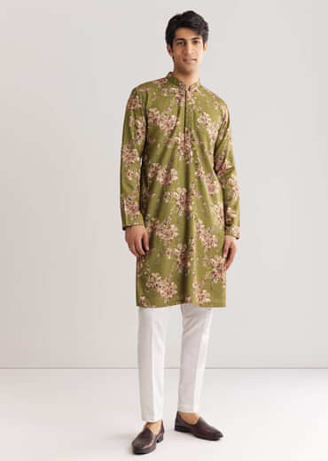 Green Pashmina Kurta Set With Sequin And Beaded Embroidery