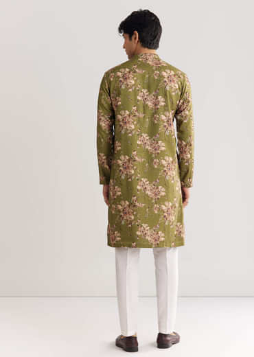 Green Pashmina Kurta Set With Sequin And Beaded Embroidery