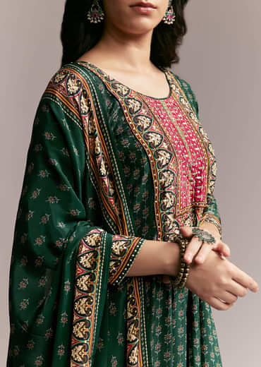 Green Printed Anarkali Set