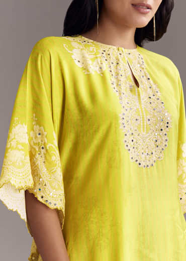 Green Printed Co-Ord Set With Mirror Work