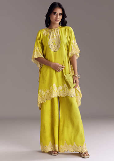 Green Printed Co-Ord Set With Mirror Work