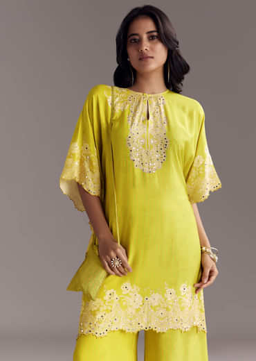 Green Printed Co-Ord Set With Mirror Work