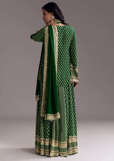 Green Printed Crepe Palazzo Set With Dupatta