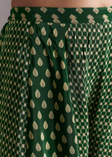 Green Printed Crepe Palazzo Set With Dupatta