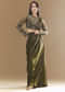 Green Ready Pleated Saree with Cutdana Blouse