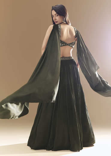 Green Ruched Bridesmaid Lehega with Choker Dupatta