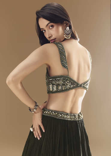 Green Ruched Bridesmaid Lehega with Choker Dupatta