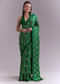 Green Satin Saree With Criss Cross Stripes And Zari Border