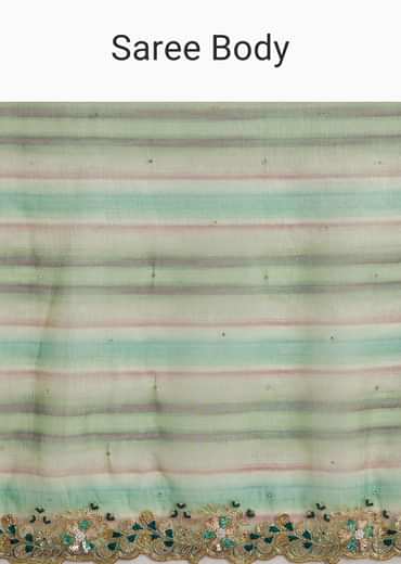 Green Shaded Tissue Saree With Cutdana Sequins And Beads Embroidery And Scallop Border