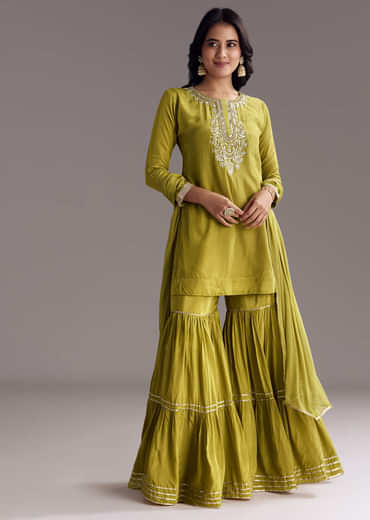 Green Sharara Set With Zardosi And Sequins Work