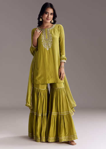 Green Sharara Set With Zardosi And Sequins Work