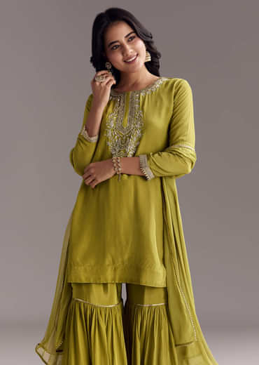 Green Sharara Set With Zardosi And Sequins Work
