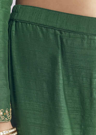 Green Silk Anarkali Suit With Zari Thread Work