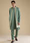 Green Silk Jacket Kurta Set with Resham Work