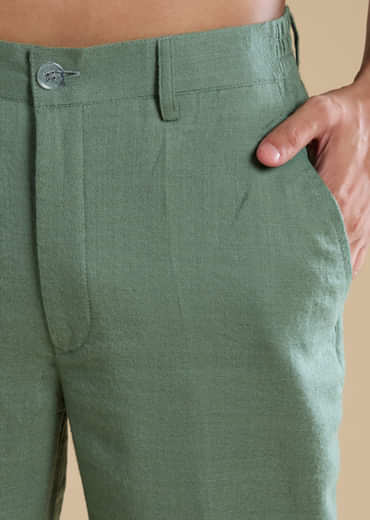 Green Silk Jacket Kurta Set with Resham Work