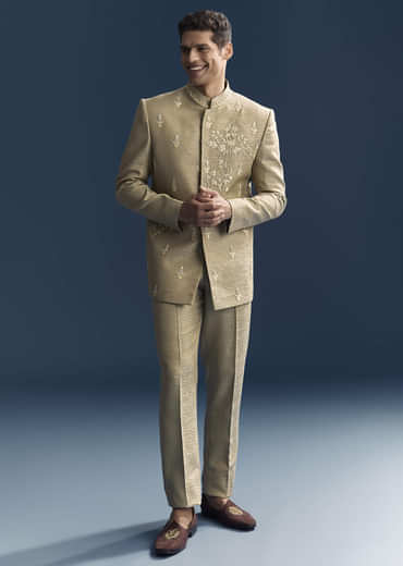 Green Silk Jodhpuri Suit For Men With Hand Embroidery