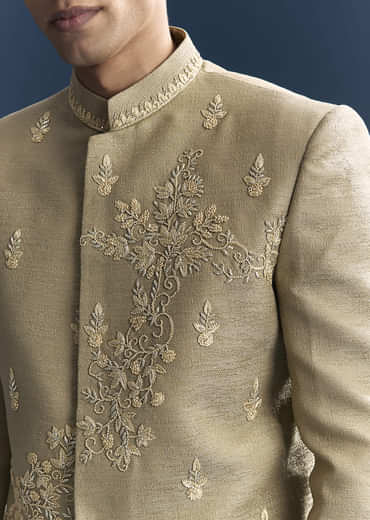 Green Silk Jodhpuri Suit For Men With Hand Embroidery