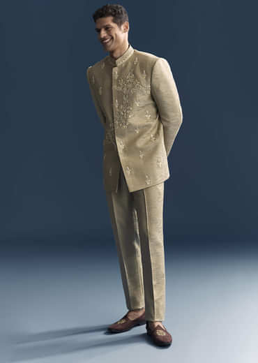 Green Silk Jodhpuri Suit For Men With Hand Embroidery