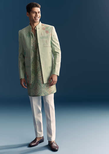 Green Silk Jodhpuri Suit For Men With Intricate Hand Embroidery