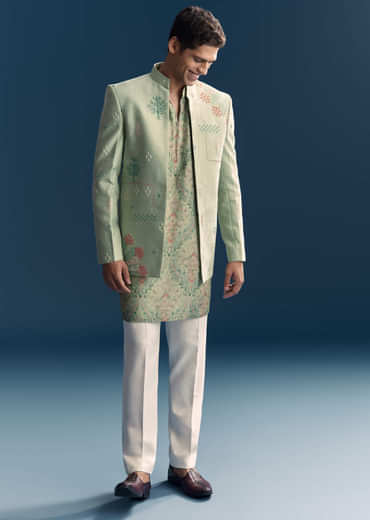 Green Silk Jodhpuri Suit For Men With Intricate Hand Embroidery