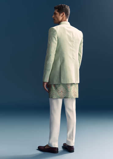 Green Silk Jodhpuri Suit For Men With Intricate Hand Embroidery