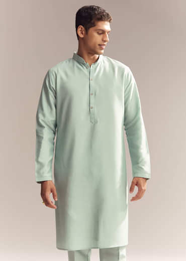 Green Silk Kurta Jacket Set For Men With Heavy Embroidery