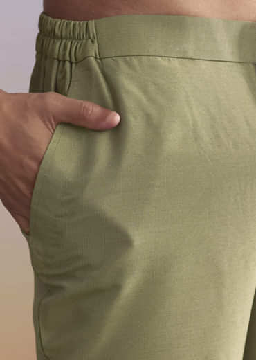 Green Silk Kurta Jacket Set For Men With Intricate Hand Embroidery