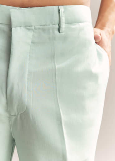 Green Silk Kurta Jacket Set For Men With Thread And Mirror Embroidery