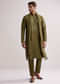Green Silk Kurta Set For Men With Hand Embroidery