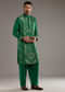 Green Silk Kurta Set For Men With Handwoven Jacquard Work