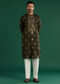 Green Silk Kurta Set For Men With Resham Hand Embroidery