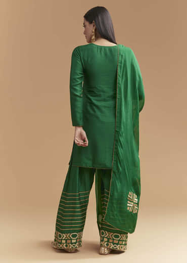 Green Silk Kurta Set With Gota Work