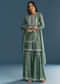 Green Silk Kurta Set With Moti And Cutdana Sharara