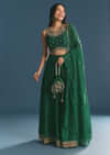 Green Silk Lehenga Choli With Zari And Sequins Work