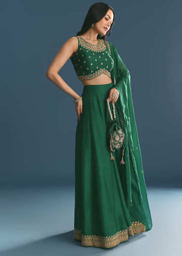 Green Silk Lehenga Choli With Zari And Sequins Work